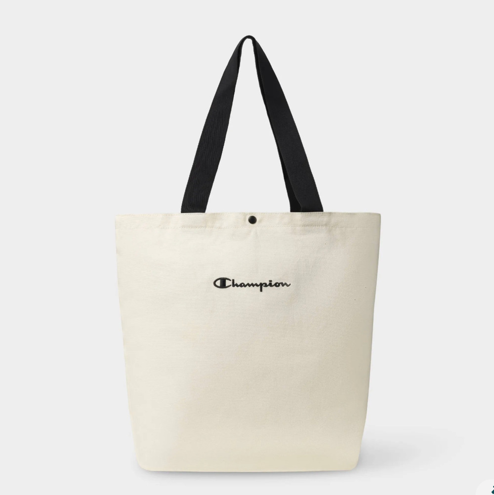 Champion Embroidered Logo Canvas Tote Bag in Cream w/ Handles Inside Pocket NWT
